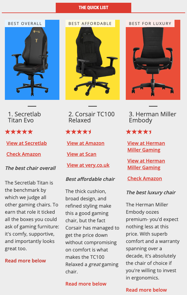 Example of a comparison page showing who each product is best for