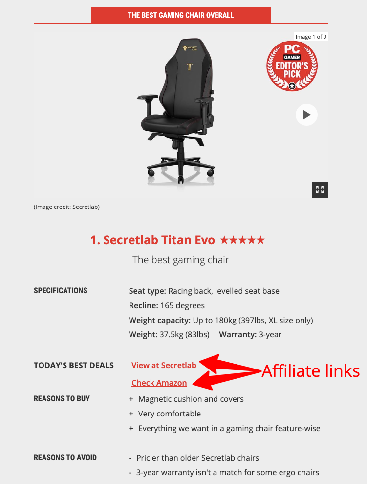 Example of a buying guide with an affiliate link