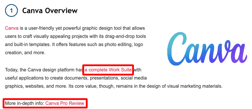Different links in the product description with an affiliate link