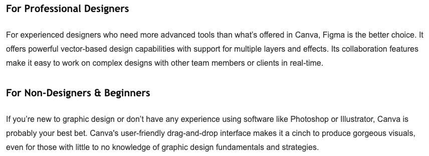 Explanation in the comparison blog for who the product is best suited for