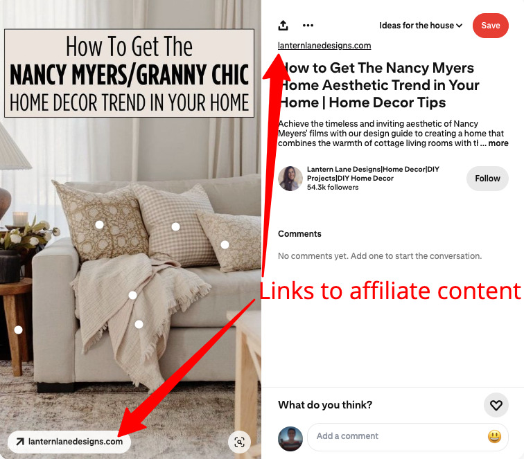 Pinterest post from Lantern Lane Designs with affiliate links