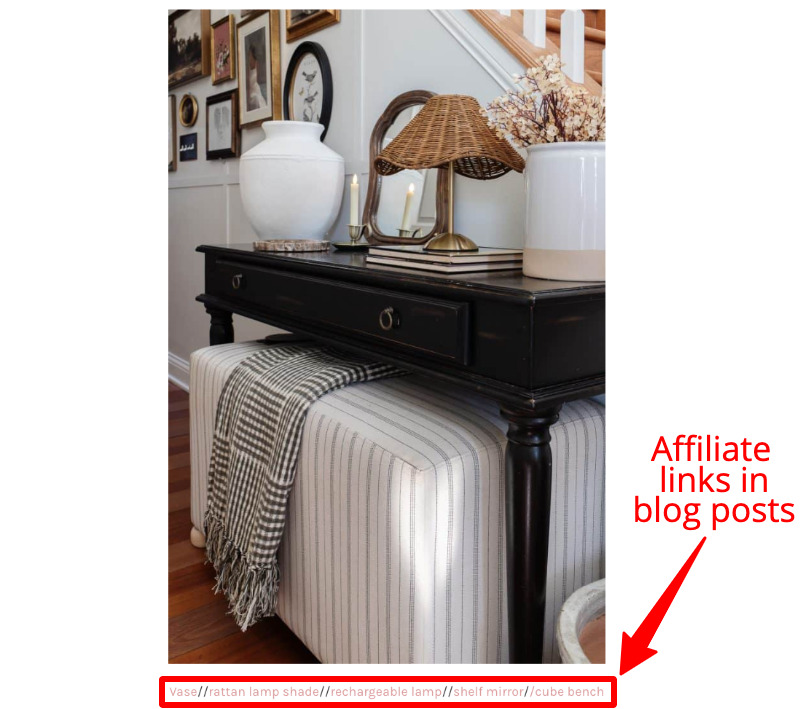 Example of an affiliate link in the description on a blog