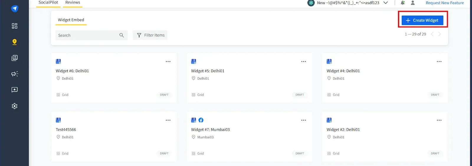 Create Widget button to set up Google Review widget