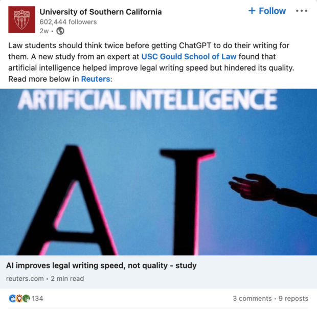 University of Southern California ChatGPT Law Students advisory