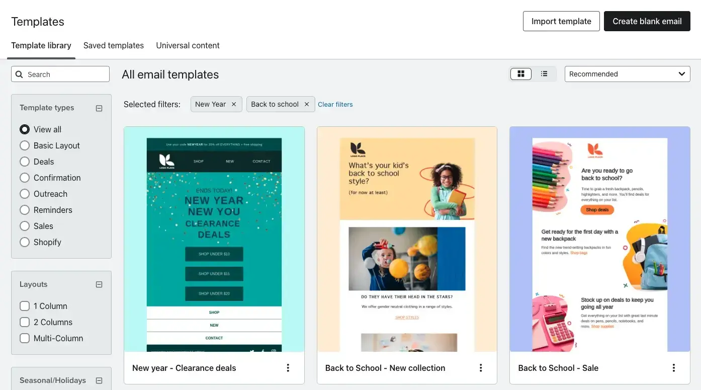 a screenshot of klaviyo&rsquo;s email marketing for event planning user interface