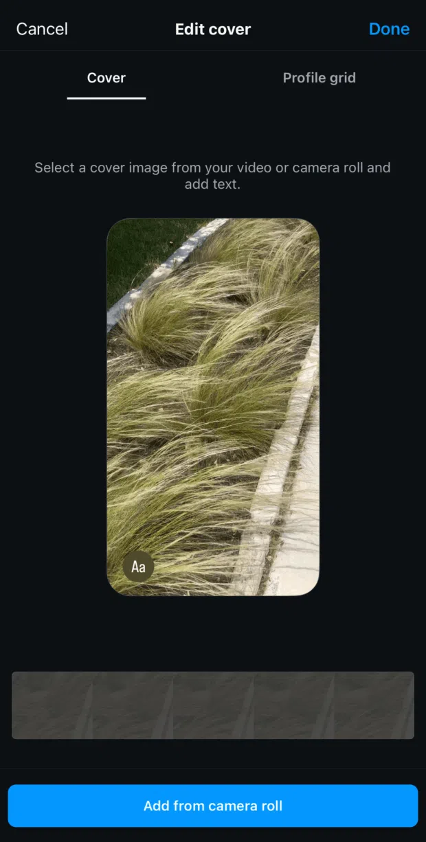 edit instagram reels cover