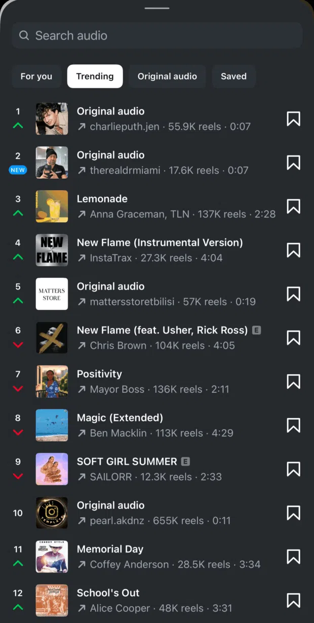 trending audio library on instagram