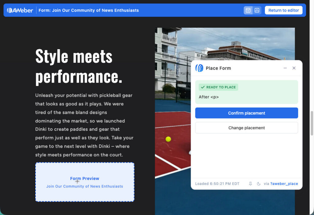 Screenshot showing how form placement works with inline forms