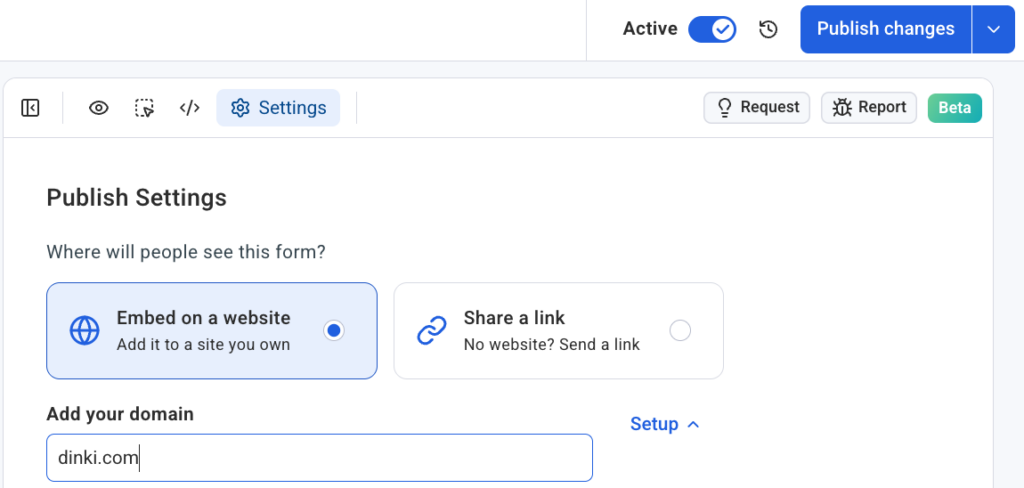 Screenshot of Setting section on AWeber's AI Signup Form Builder