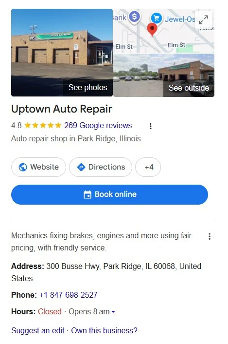 Google Business Profile of Uptown Auto Repair